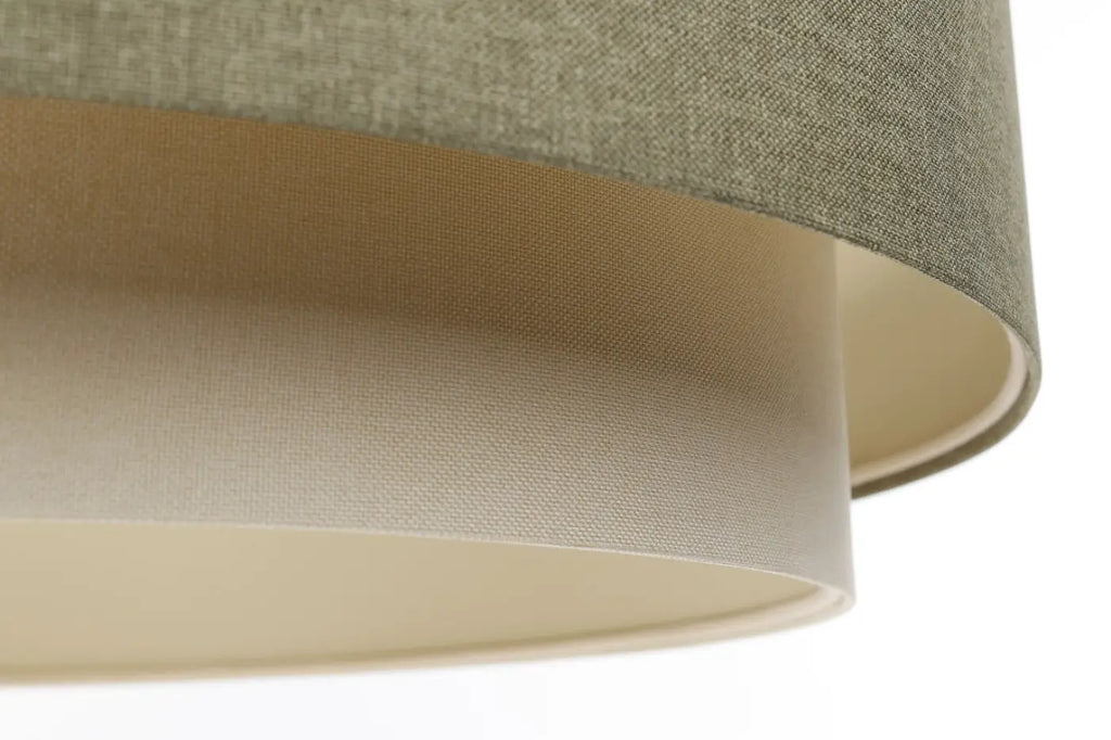 Suspension à double abat-jour en tissu gris vert, crème et écru