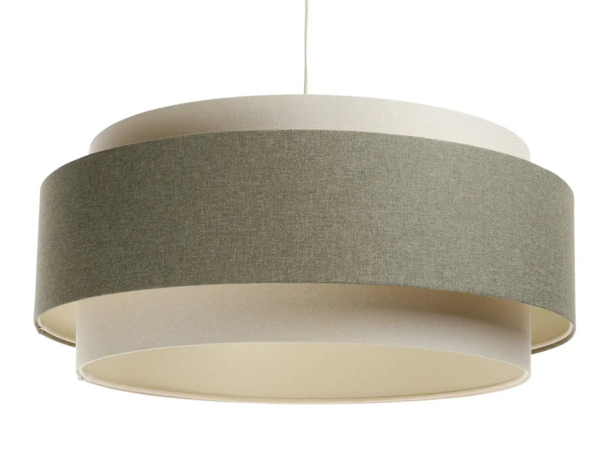 Suspension à double abat-jour en tissu gris vert, crème et écru