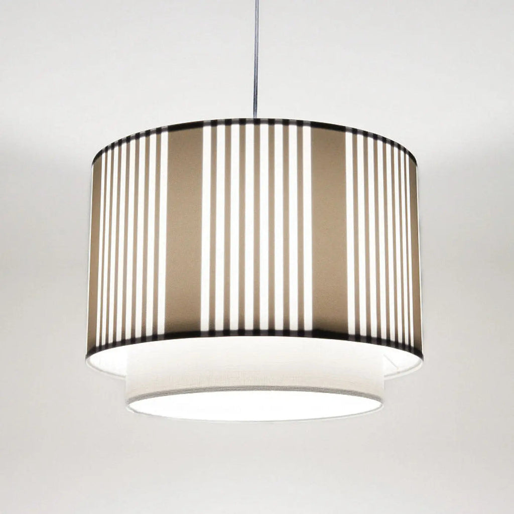 Suspension cylindre en tissu gris à abat-jour double, S, M ou L