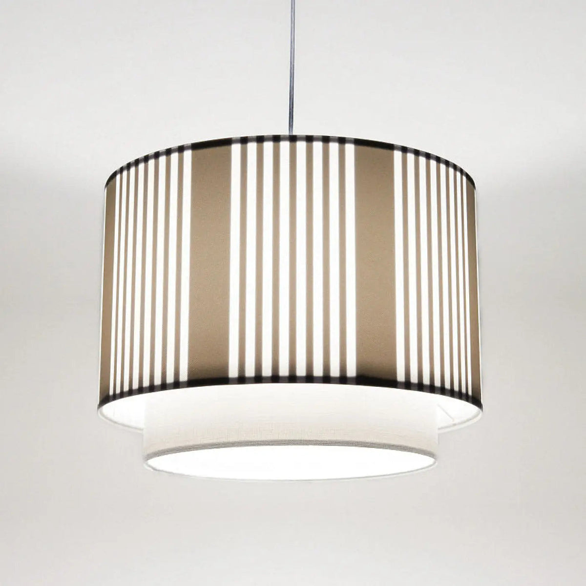 Suspension cylindre en tissu gris à abat-jour double, S, M ou L