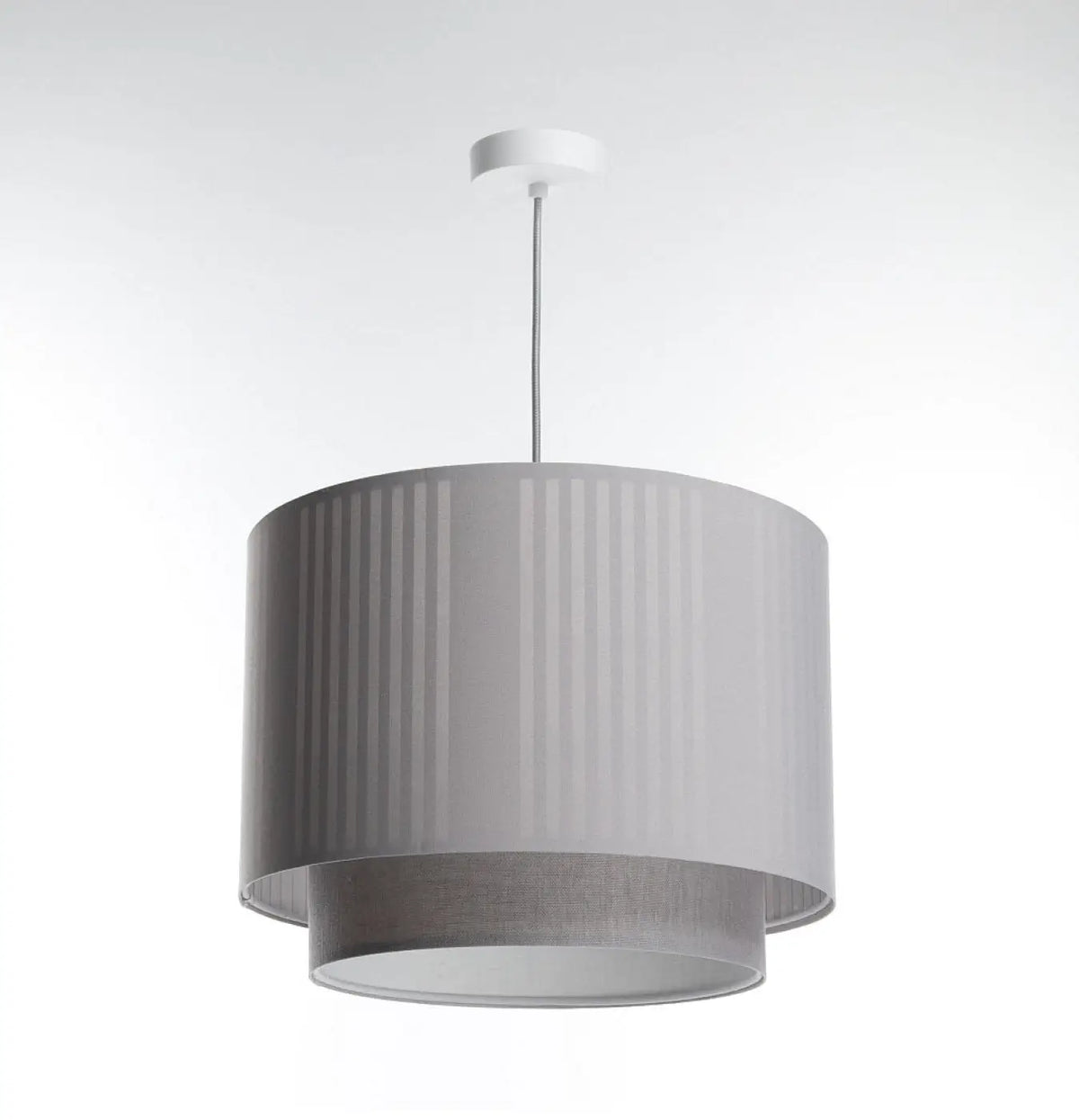 Suspension cylindre en tissu gris à abat-jour double, S, M ou L
