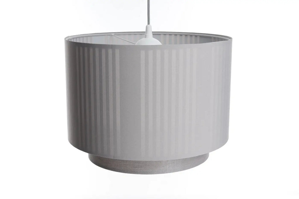 Suspension cylindre en tissu gris à abat-jour double, S, M ou L