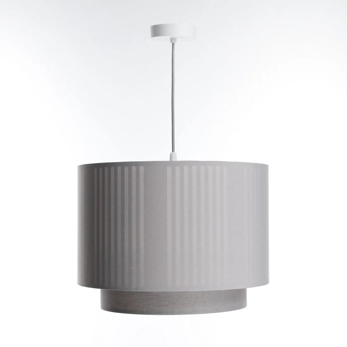 Suspension cylindre en tissu gris à abat-jour double, S, M ou L