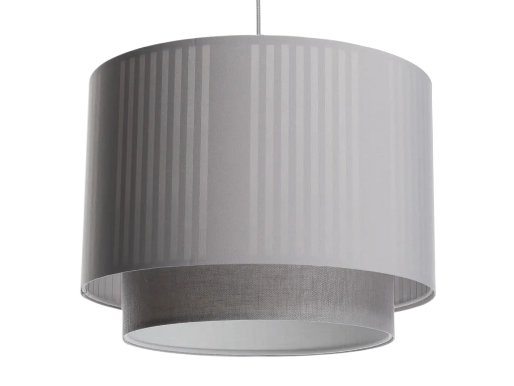 Suspension cylindre en tissu gris à abat-jour double, S, M ou L