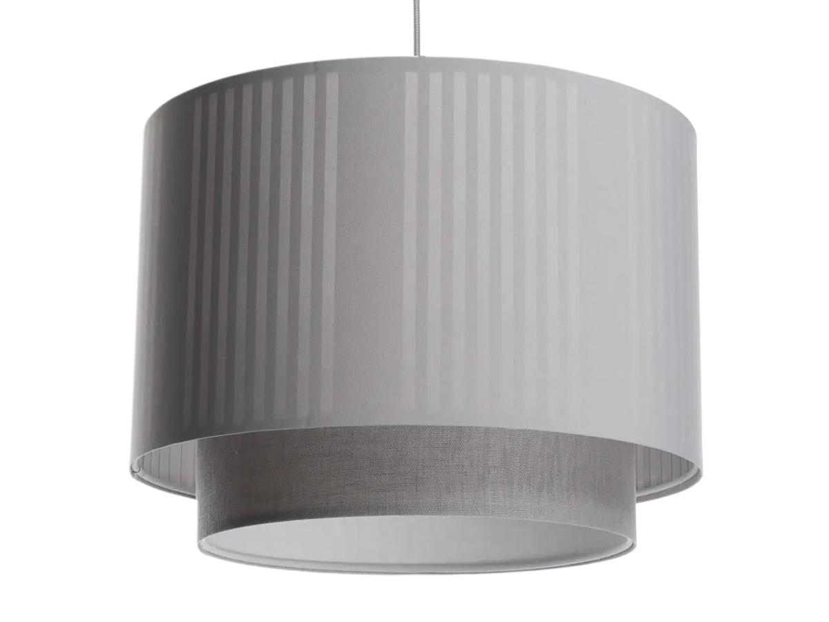 Suspension cylindre en tissu gris à abat-jour double, S, M ou L
