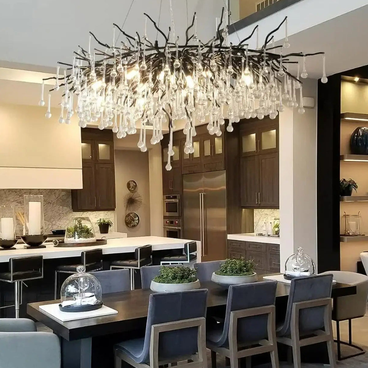 Lustre à branches noires, style moderne, blanc chaud ou froid