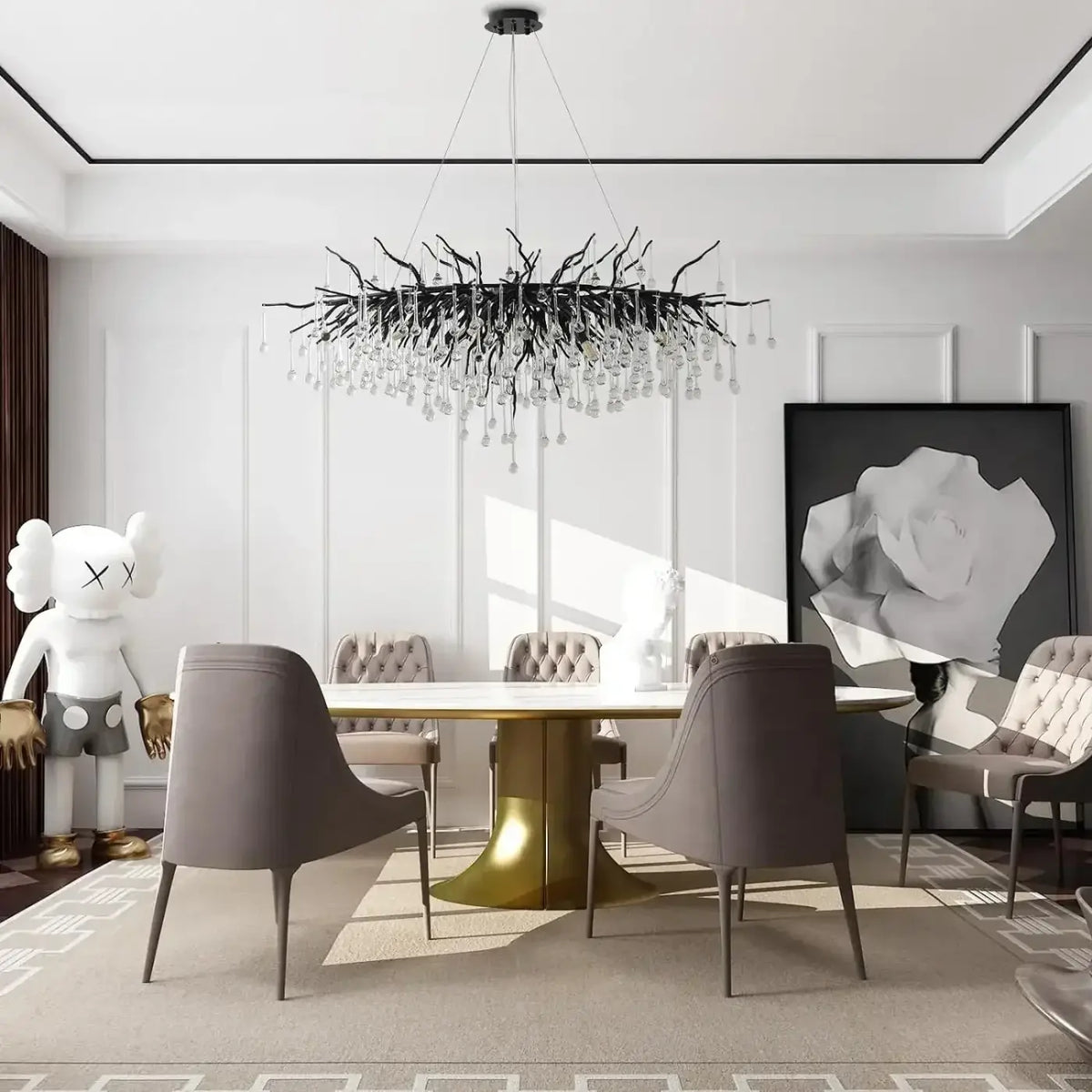 Lustre à branches noires, style moderne, blanc chaud ou froid