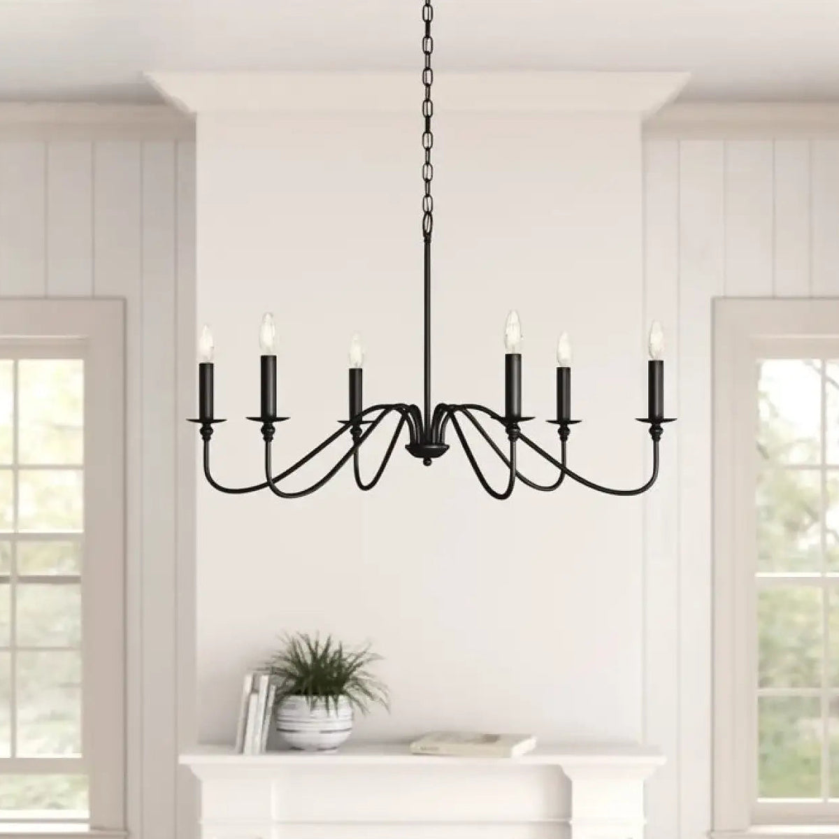 Lustre noir à bougies au style vintage, 4 ou 6 bougies