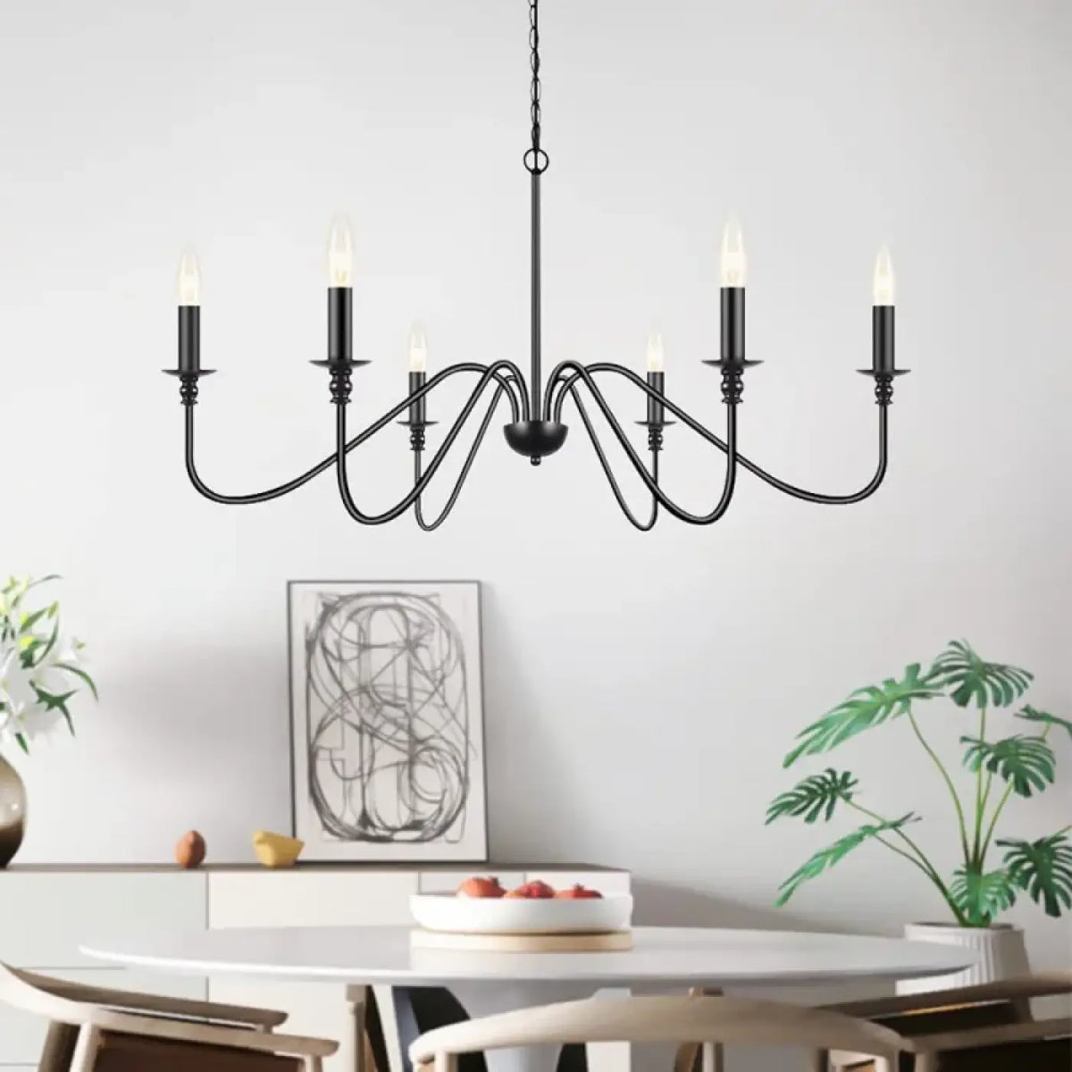 Lustre noir à bougies au style vintage, 4 ou 6 bougies