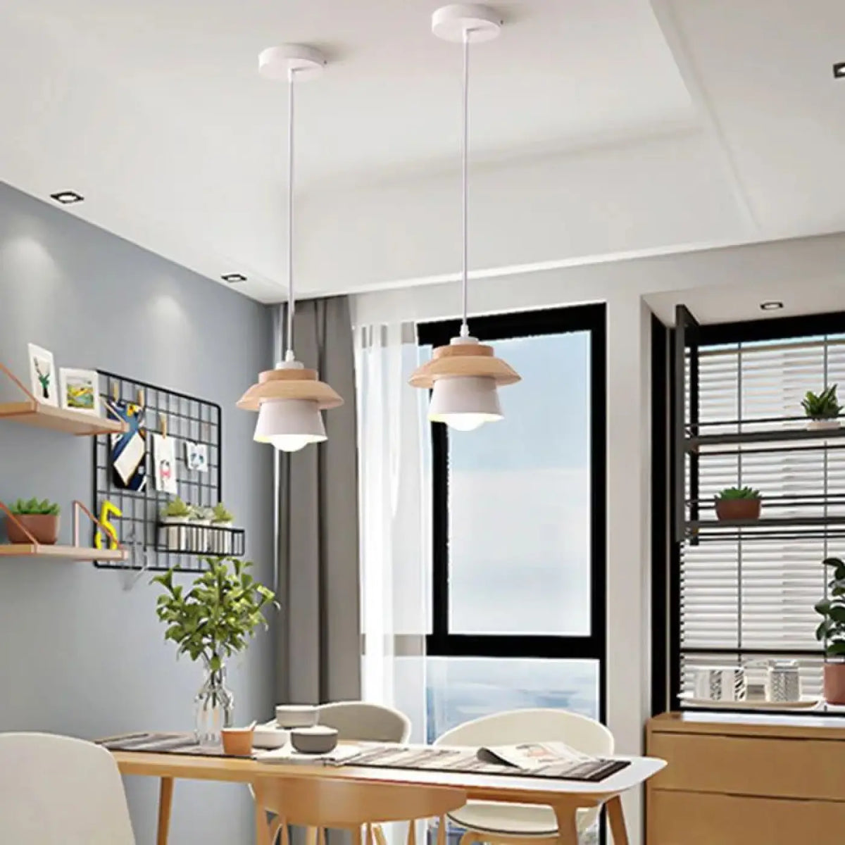 Suspension japandi en bois naturel, cinq coloris