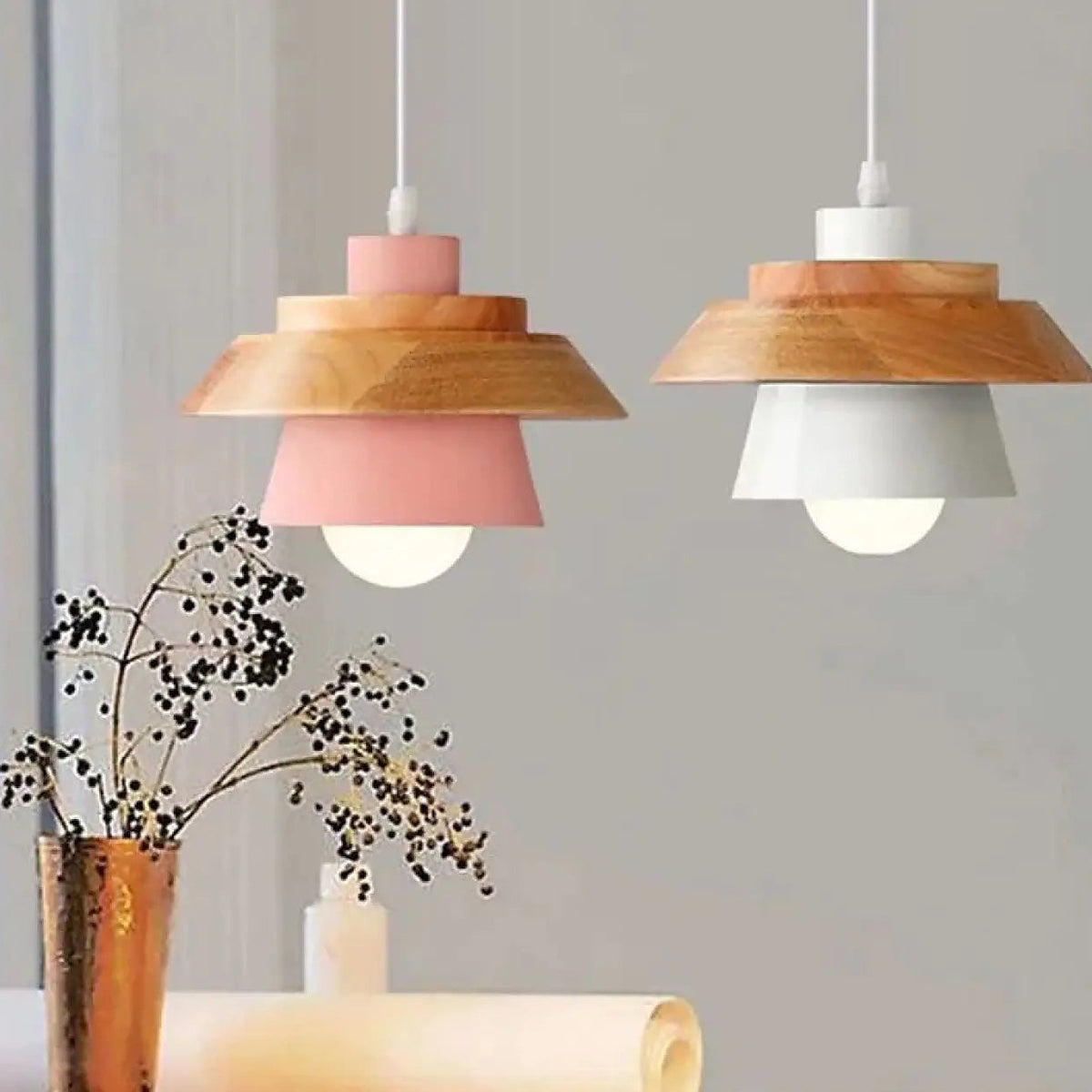 Suspension japandi en bois naturel, cinq coloris