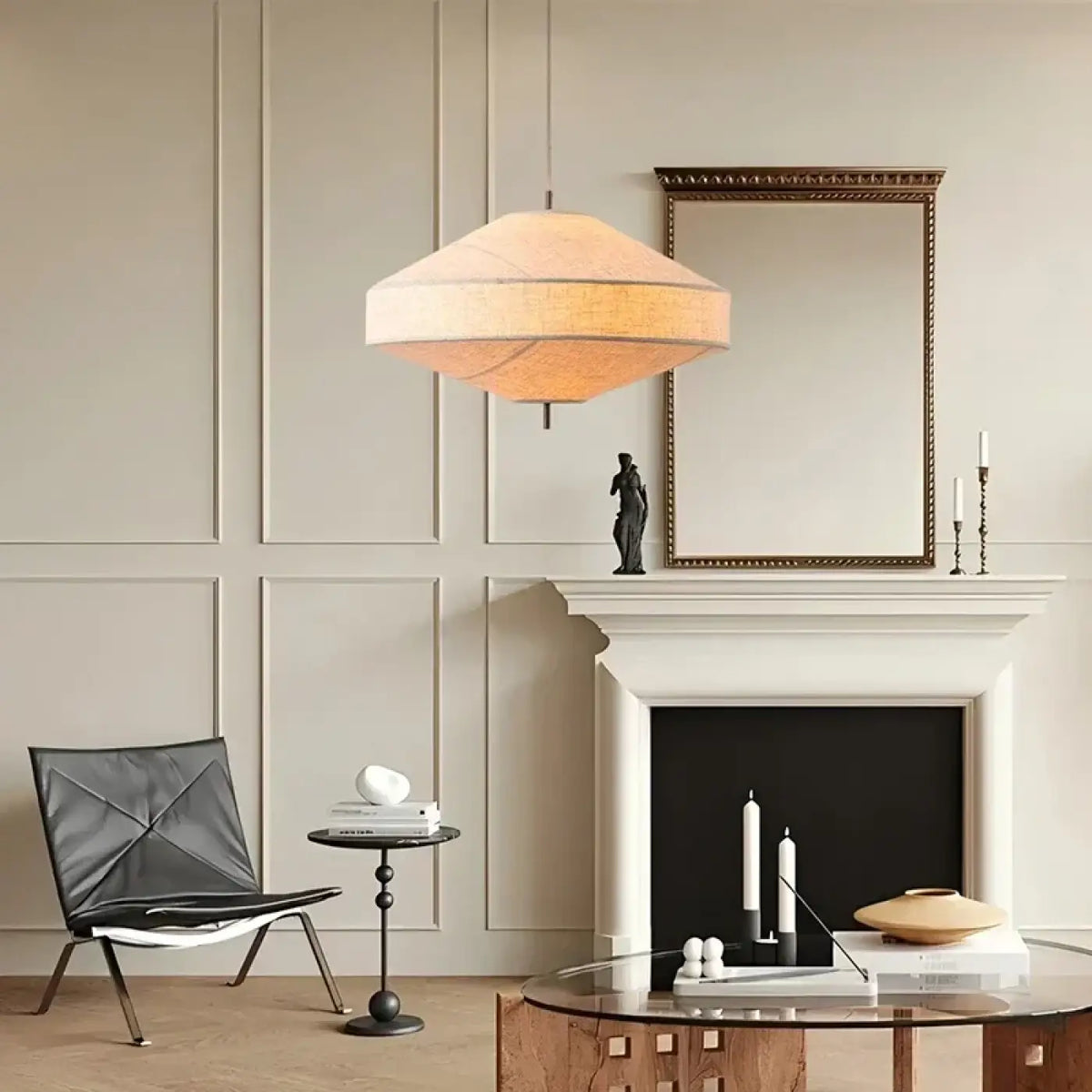 Suspension japandi en lin naturel, trois formes sculpturales