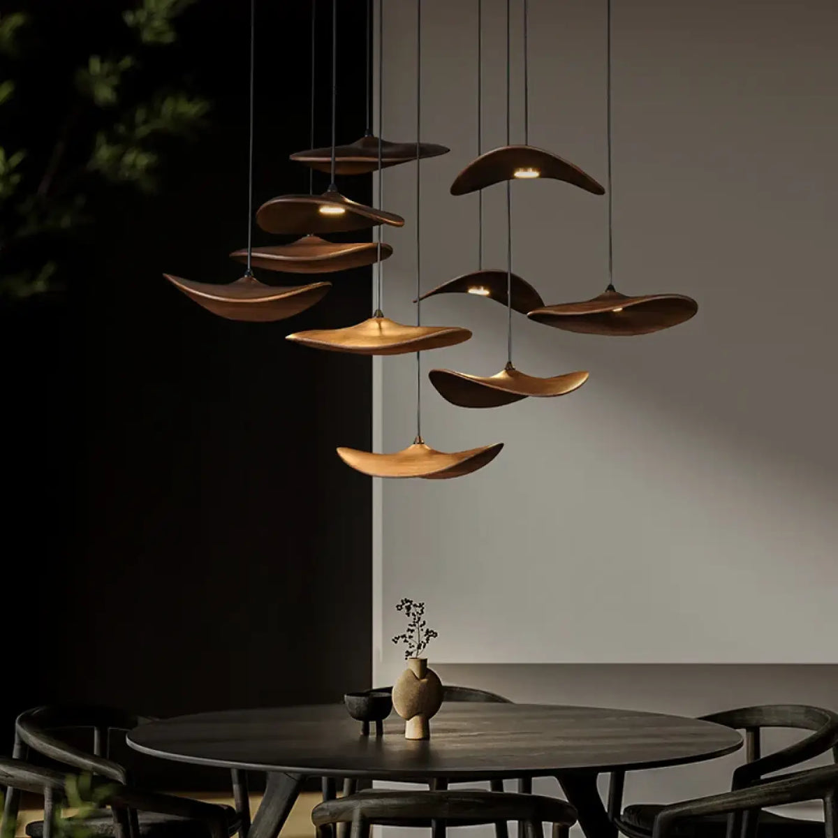 Suspension LED moderne à abat-jour en bois, quatre tailles