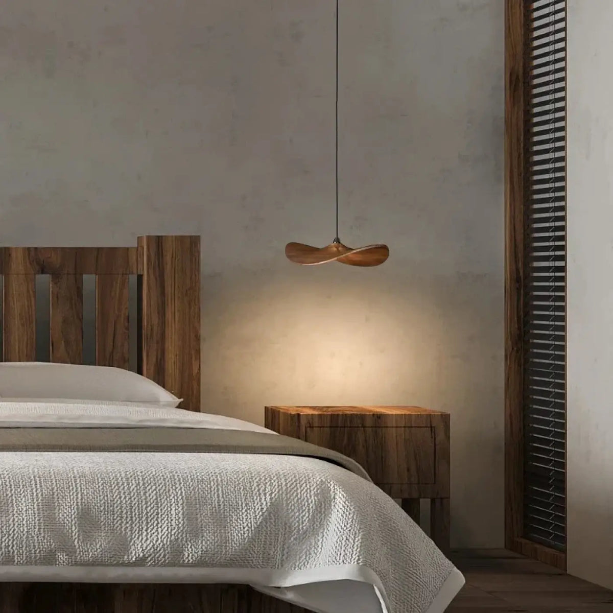 Suspension LED moderne à abat-jour en bois, quatre tailles
