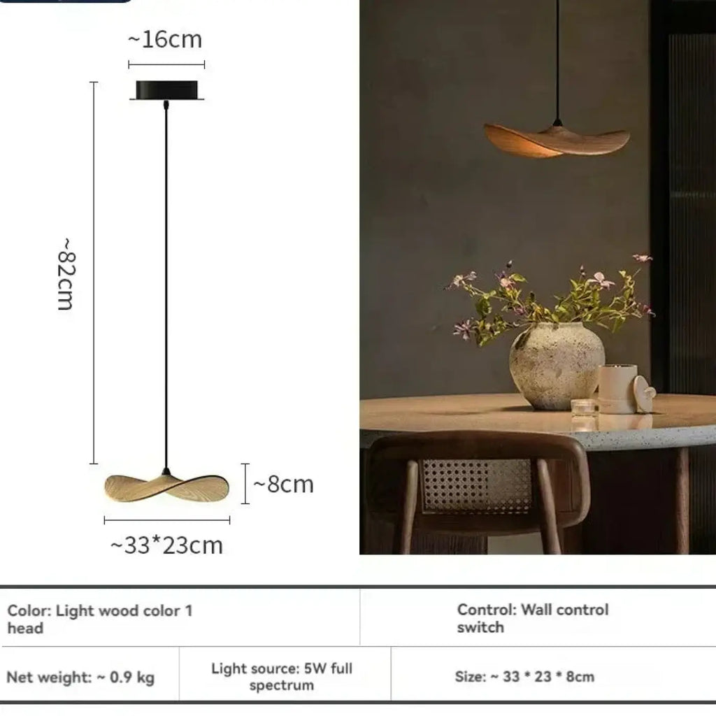 Suspension LED moderne à abat-jour en bois, quatre tailles, marron