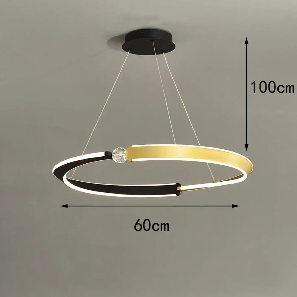 Suspension LED à anneaux dorés, tailles S, M et L