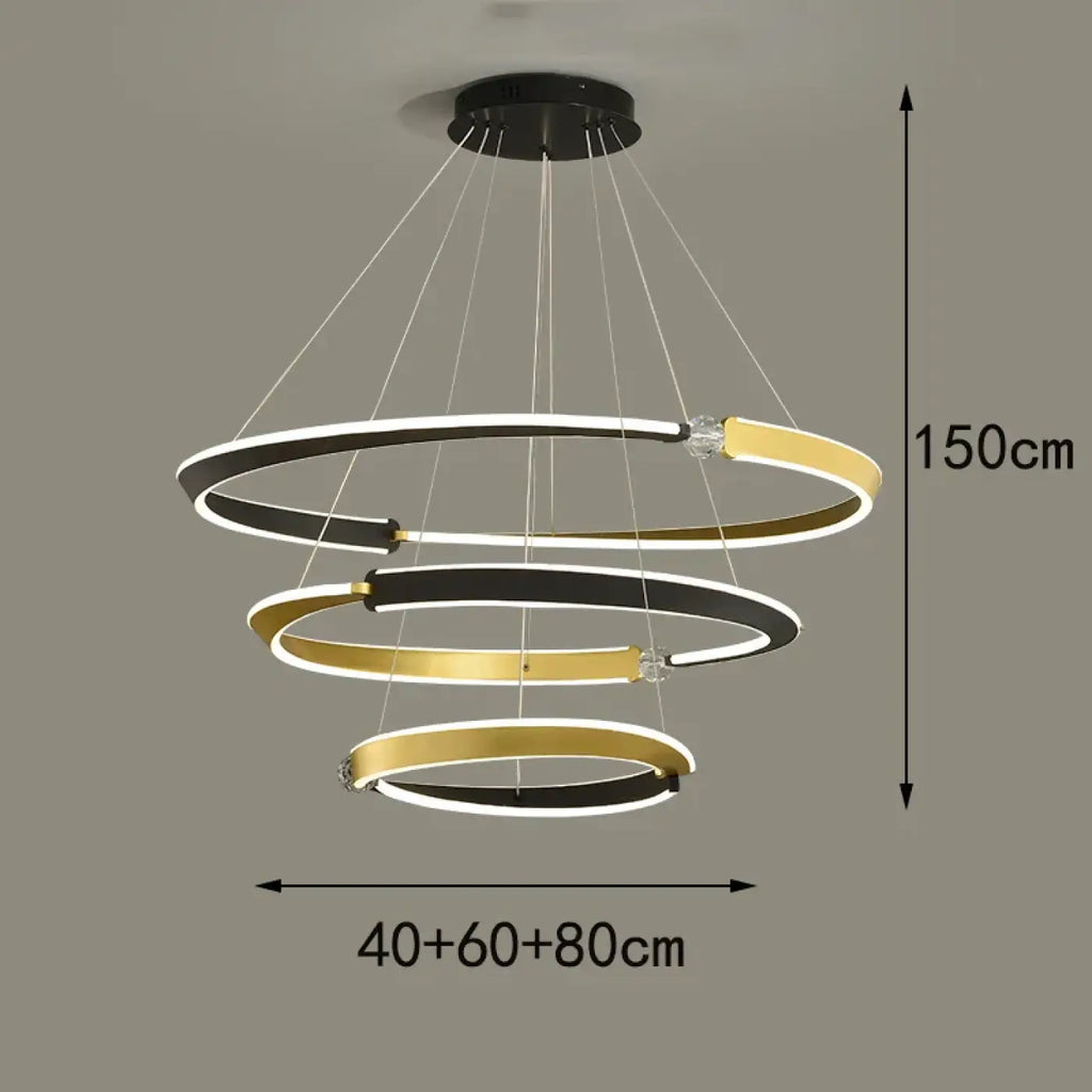 Suspension LED à anneaux dorés, tailles S, M et L