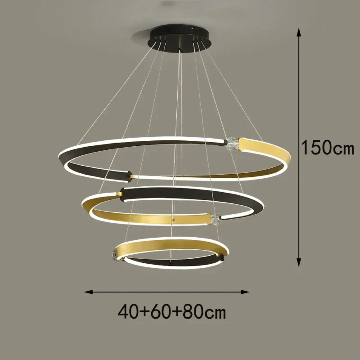Suspension LED à anneaux dorés, tailles S, M et L