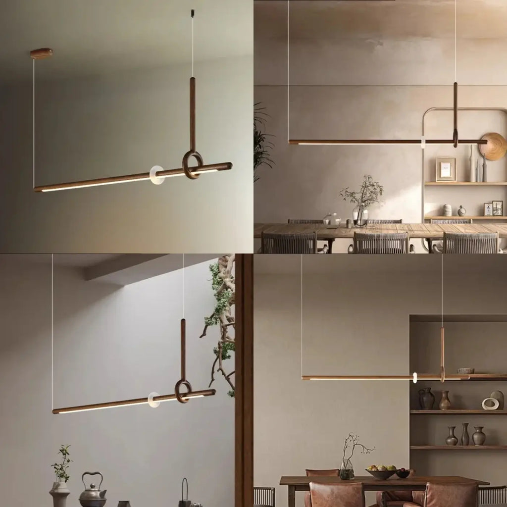 Suspension LED en bois et acrylique, beige ou marron