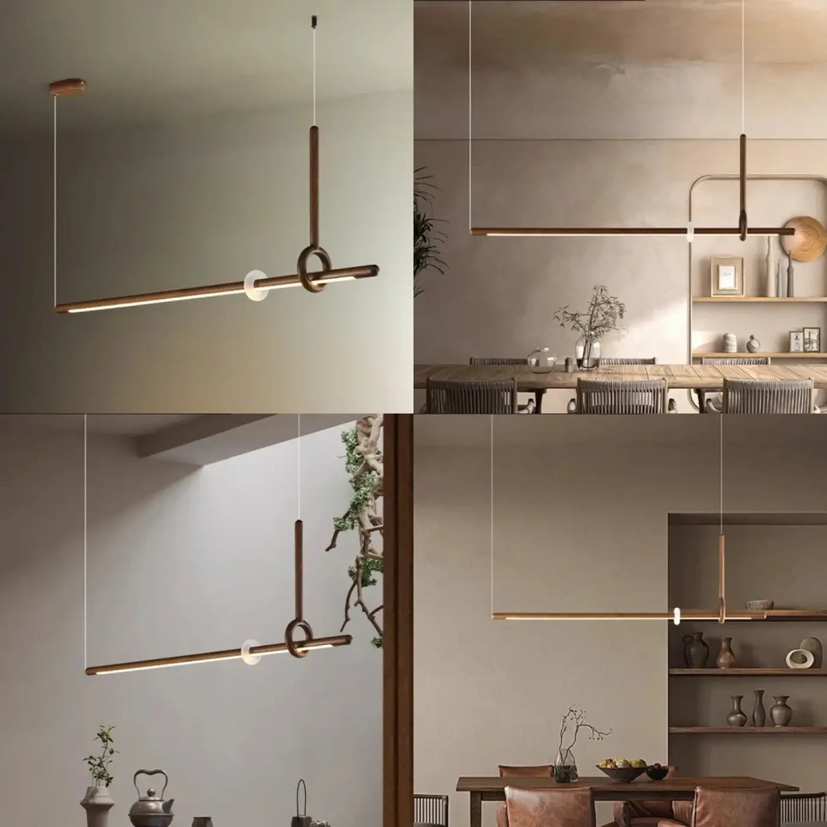 Suspension LED en bois et acrylique, beige ou marron