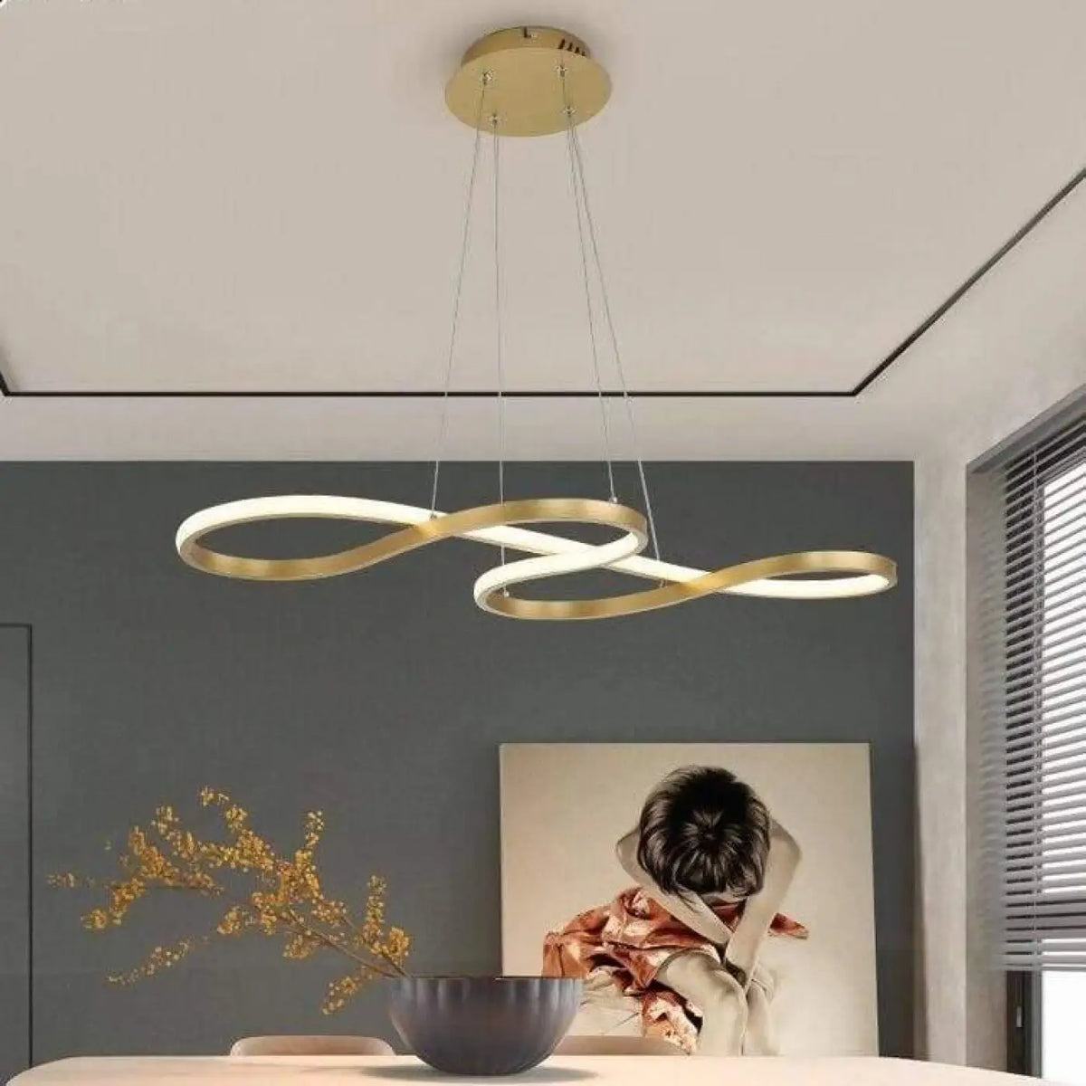 Suspension LED moderne pour salon et chambre, noir, blanc ou doré, doré