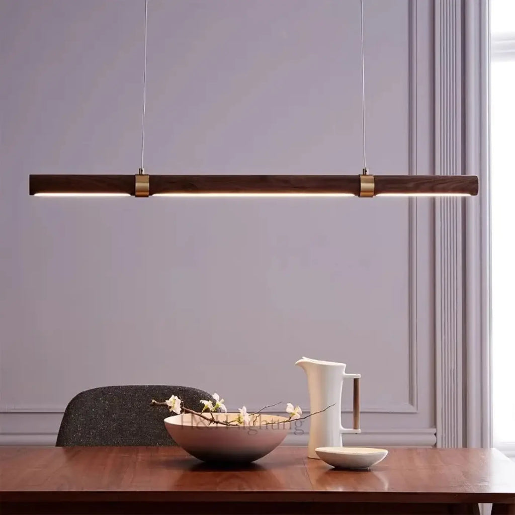 Suspension LED linéaire en bois naturel, tailles S à XL