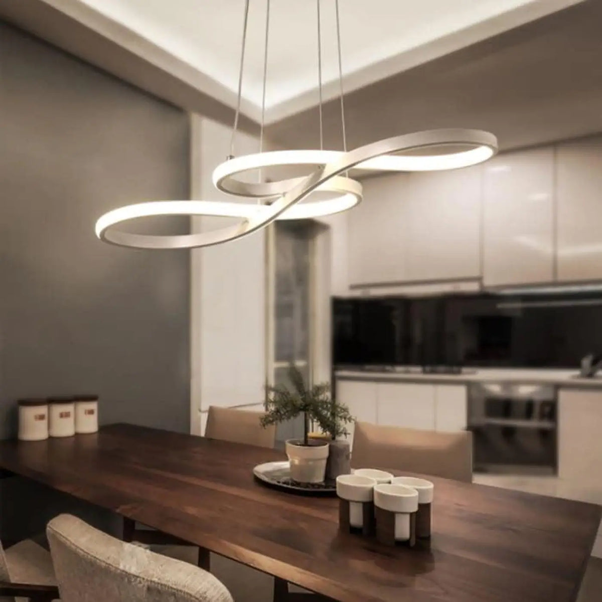 Suspension LED moderne pour salon et chambre, noir, blanc ou doré