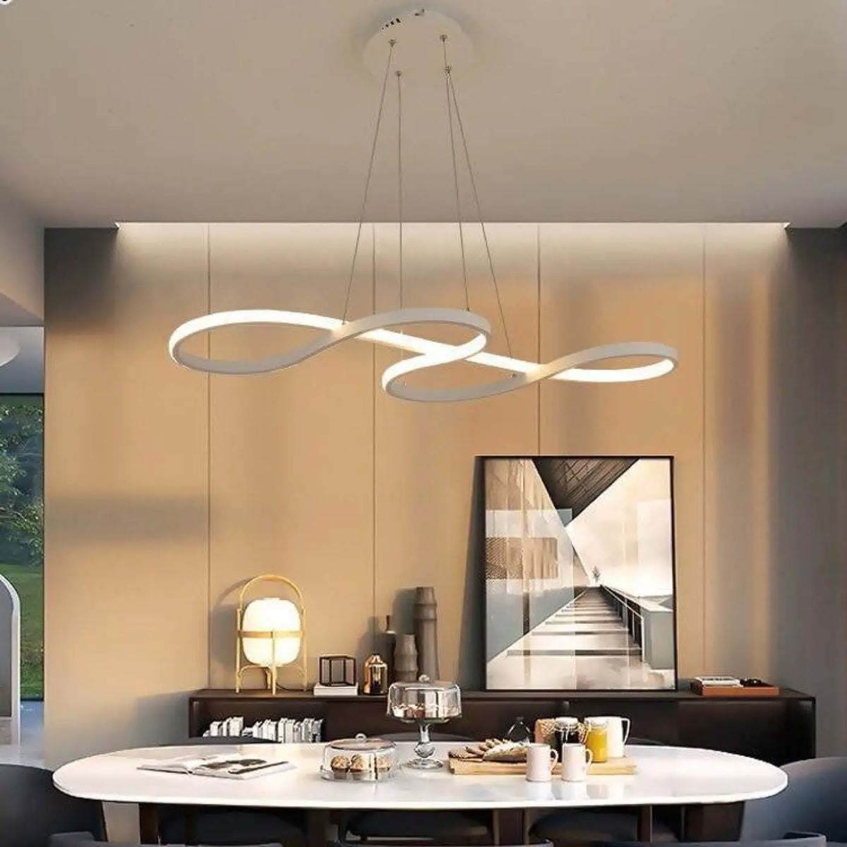 Suspension LED moderne pour salon et chambre, noir, blanc ou doré, blanc