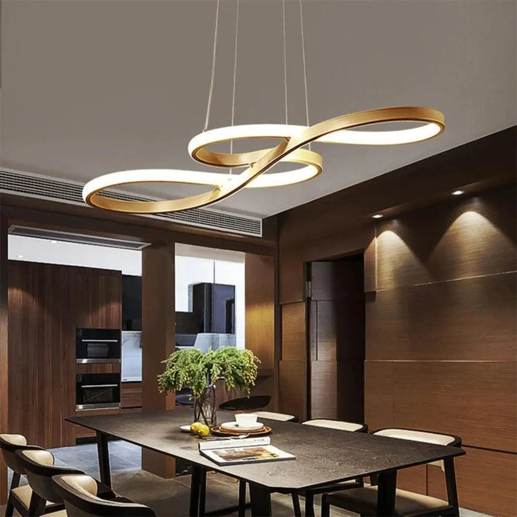 Suspension LED moderne pour salon et chambre, noir, blanc ou doré