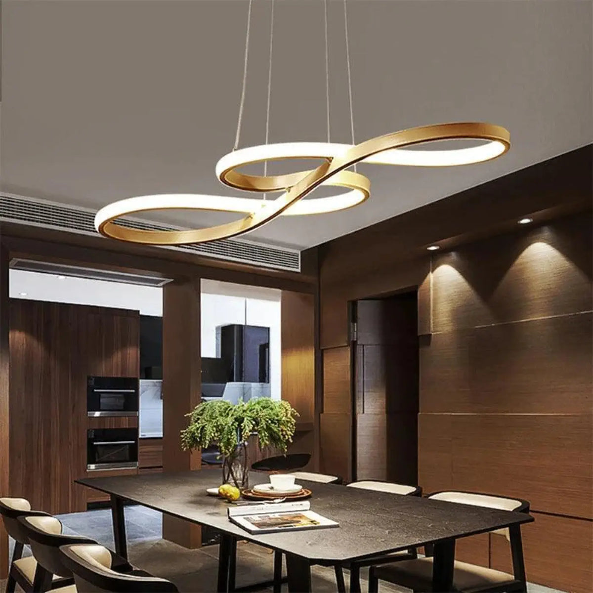 Suspension LED moderne pour salon et chambre, noir, blanc ou doré