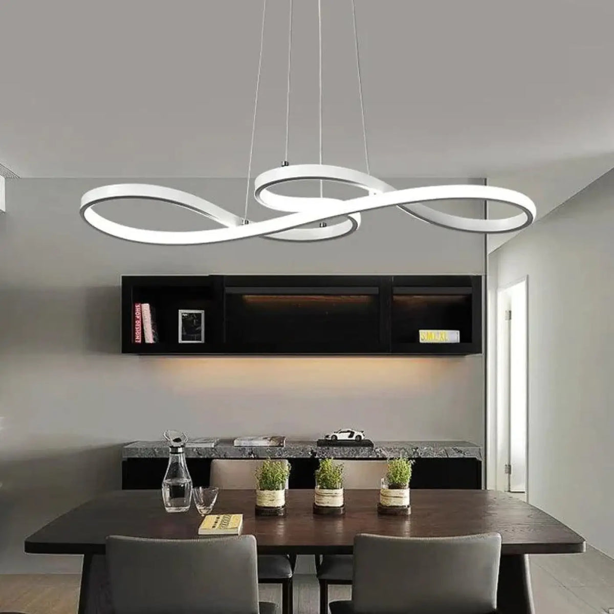 Suspension LED moderne pour salon et chambre, noir, blanc ou doré