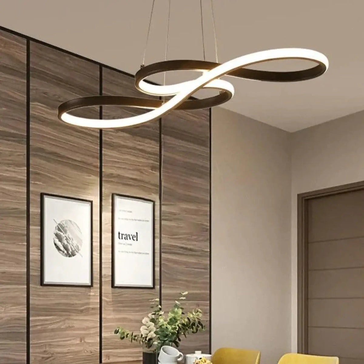 Suspension LED moderne pour salon et chambre, noir, blanc ou doré