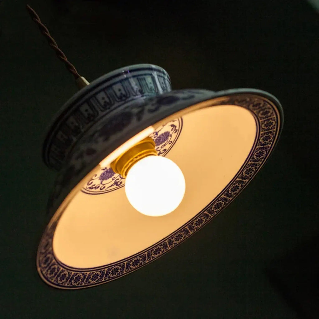 Suspension vintage en céramique, éclairage LED