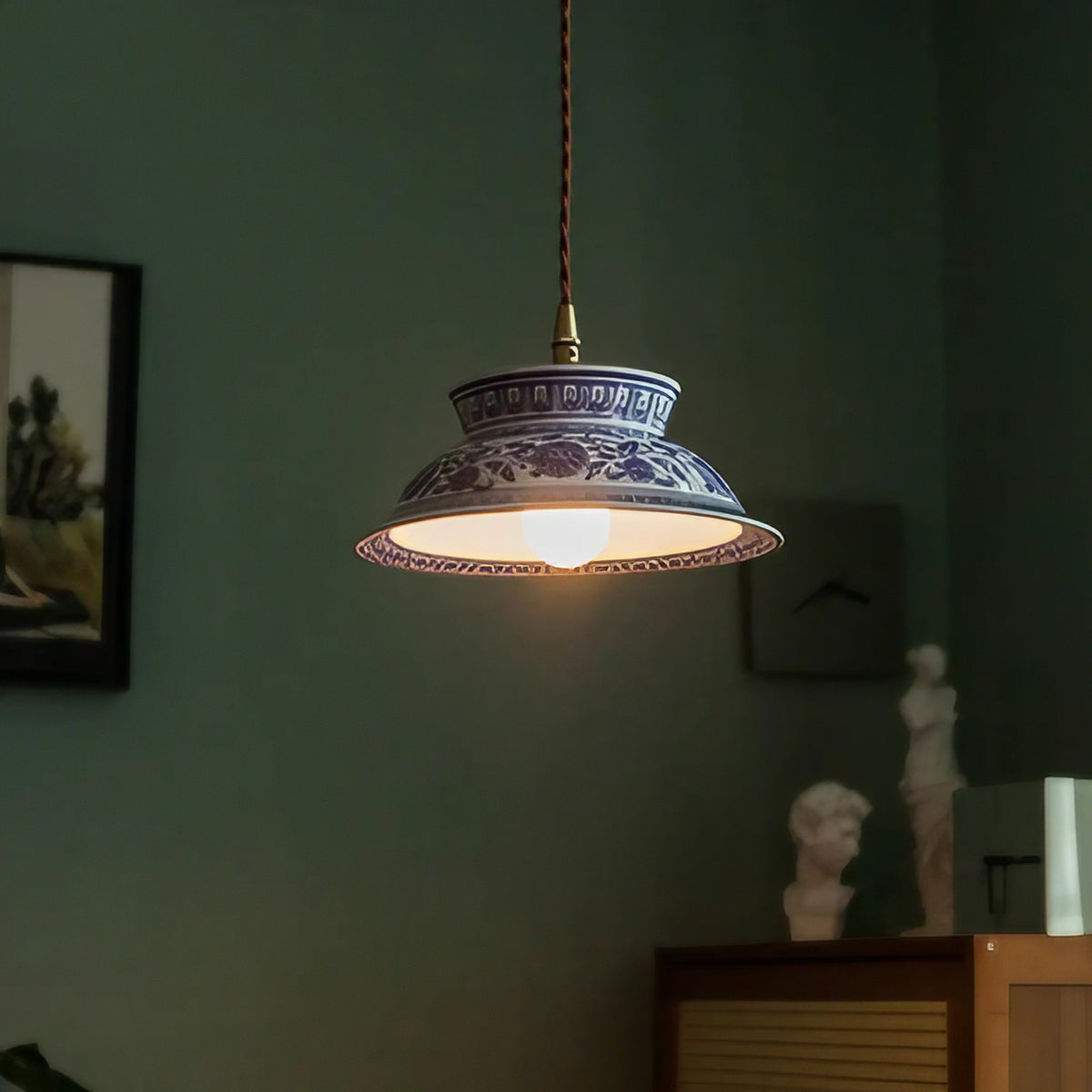 Suspension vintage en céramique, éclairage LED