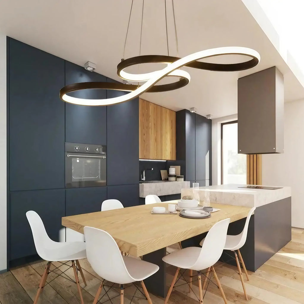 Suspension LED moderne pour salon et chambre, noir, blanc ou doré