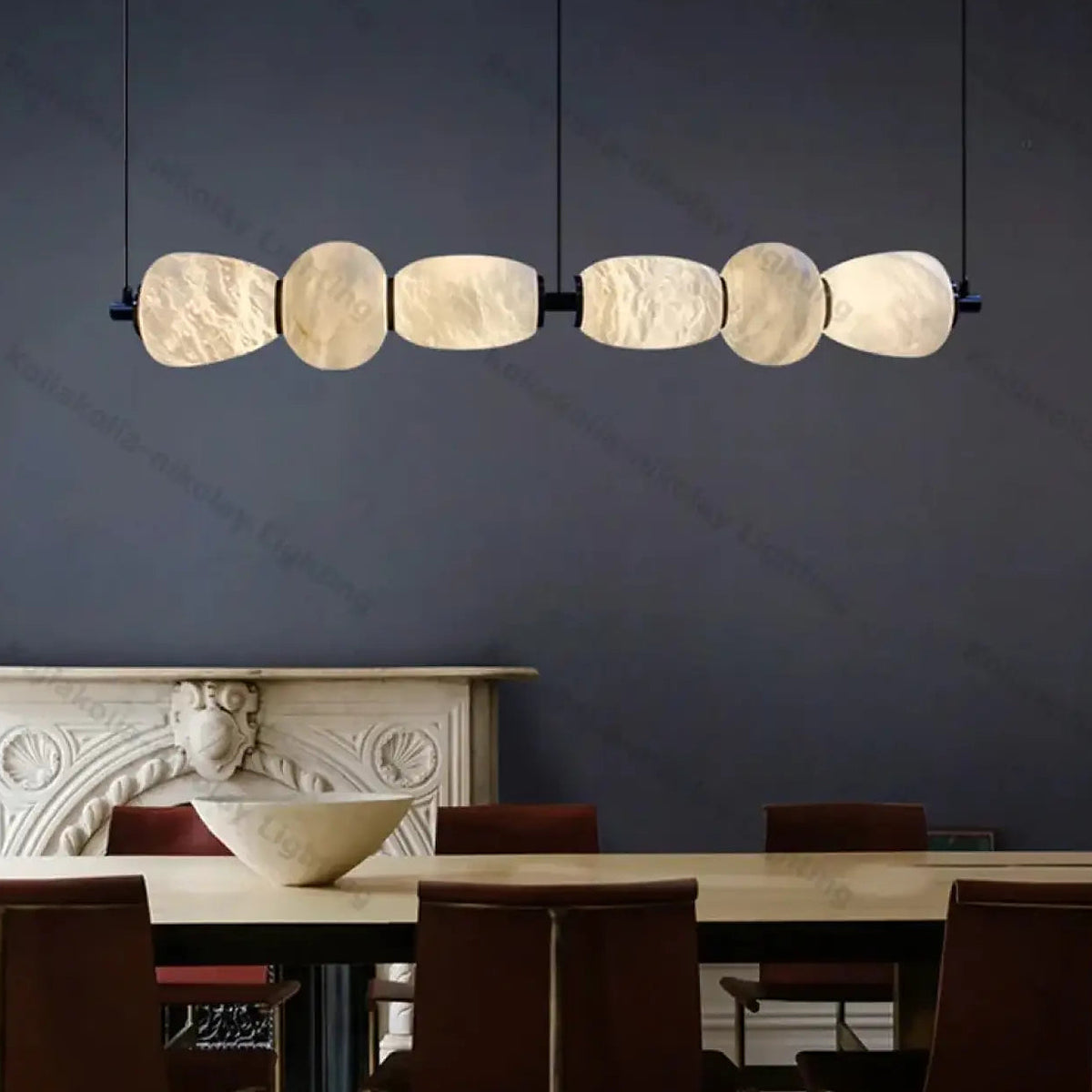 Suspension linéaire en verre opalin, quatre choix de lumière