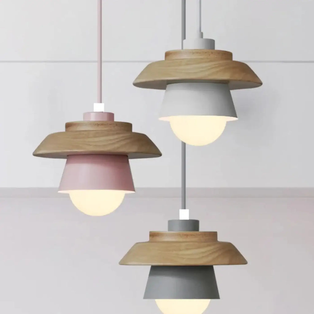 Suspension macaron en bois et aluminium, cinq coloris
