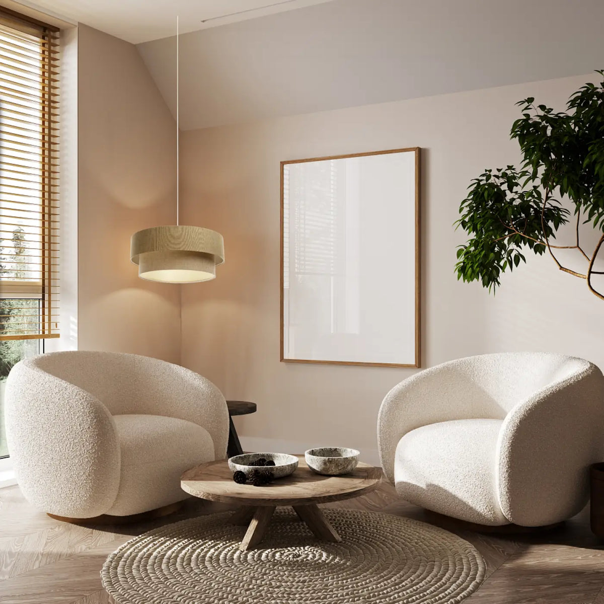 Suspension luminaire marron, beige et écru, tailles S, M, L