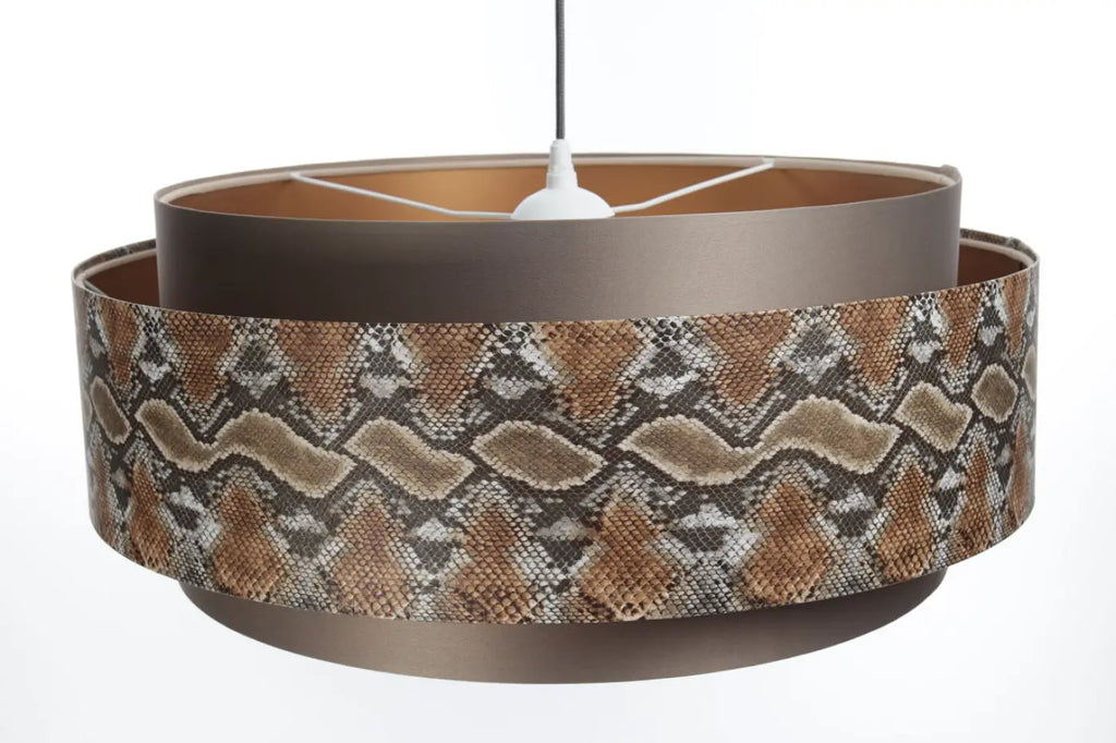 Suspension double cylindre marron à motif animalier, intérieur doré