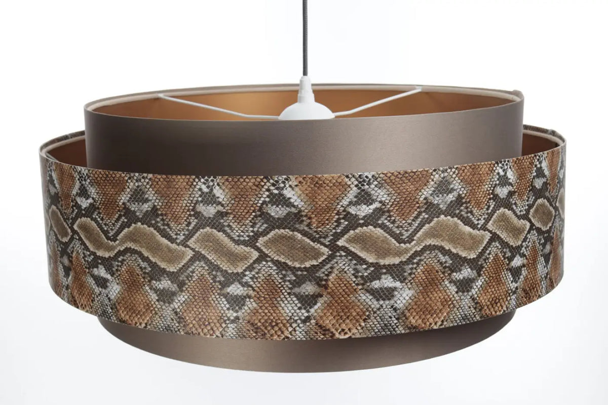 Suspension double cylindre marron à motif animalier, intérieur doré