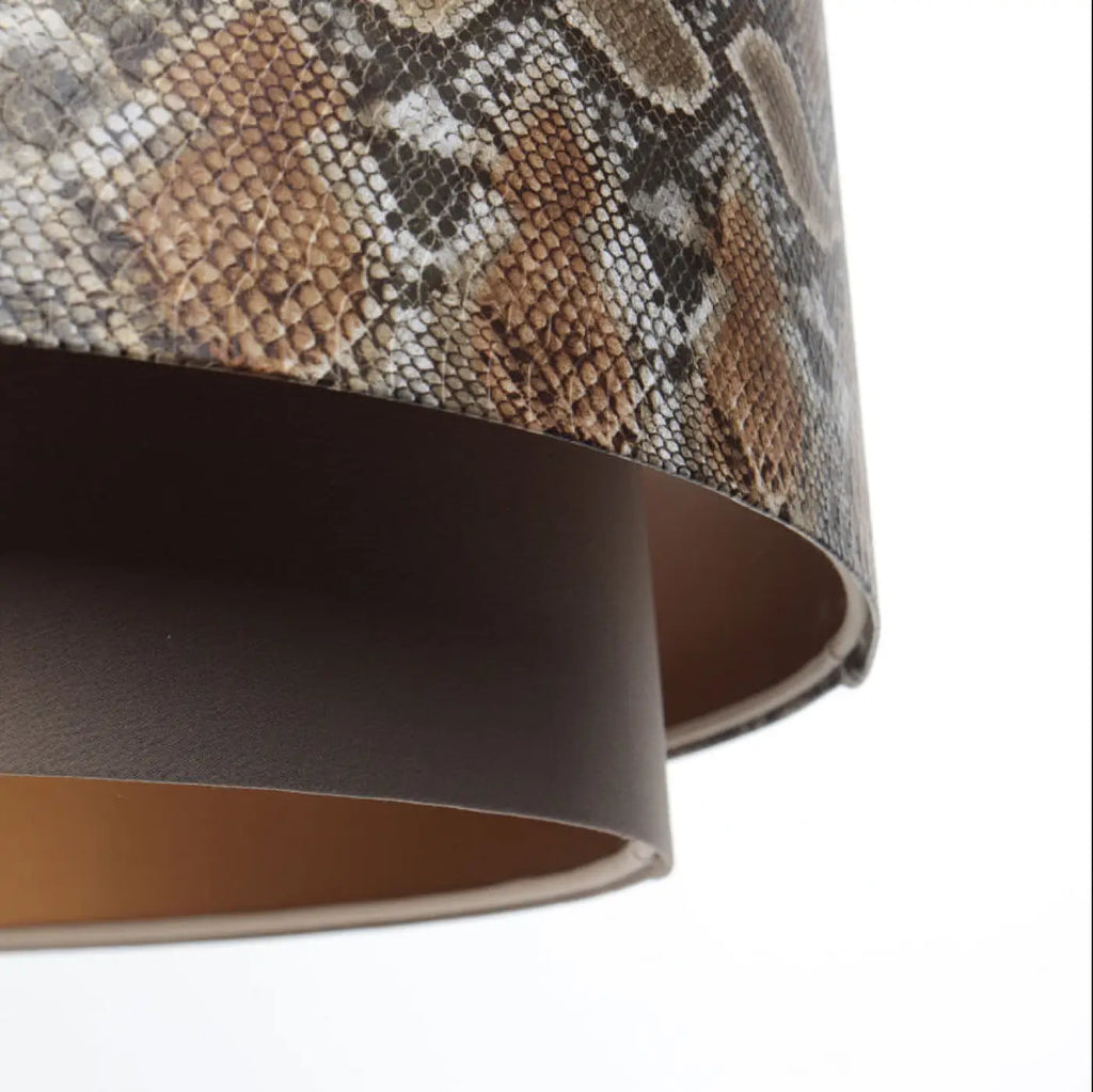 Suspension double cylindre marron à motif animalier, intérieur doré