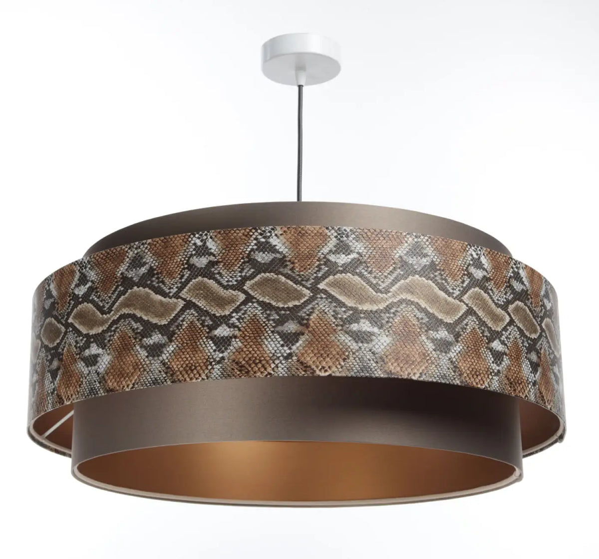 Suspension double cylindre marron à motif animalier, intérieur doré