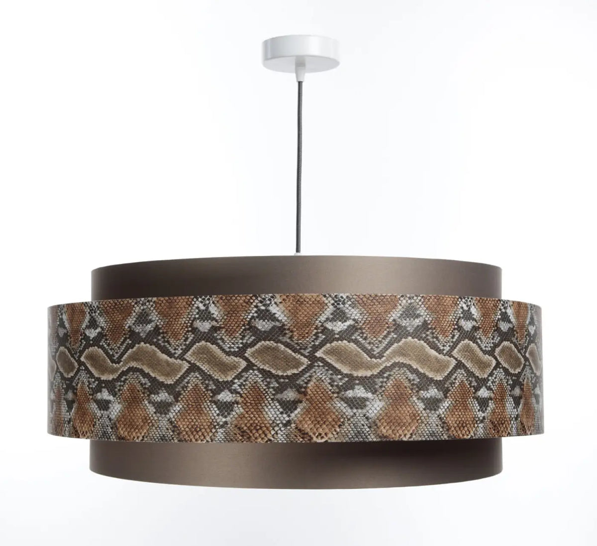 Suspension double cylindre marron à motif animalier, intérieur doré