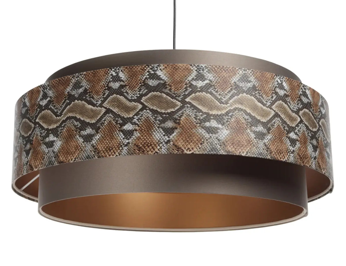Suspension double cylindre marron à motif animalier, intérieur doré
