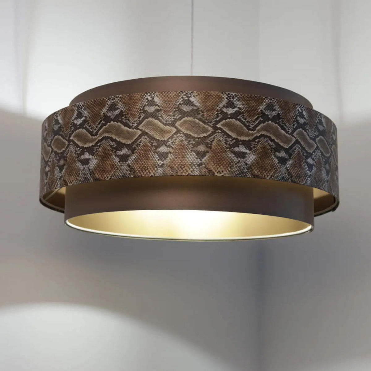 Suspension double cylindre marron à motif animalier, intérieur doré