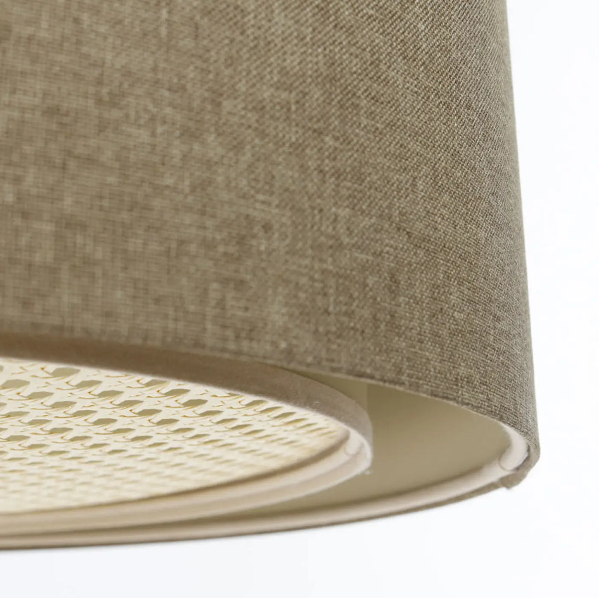 Suspension double cylindre tissu et rotin marron sable, 40 à 60 cm