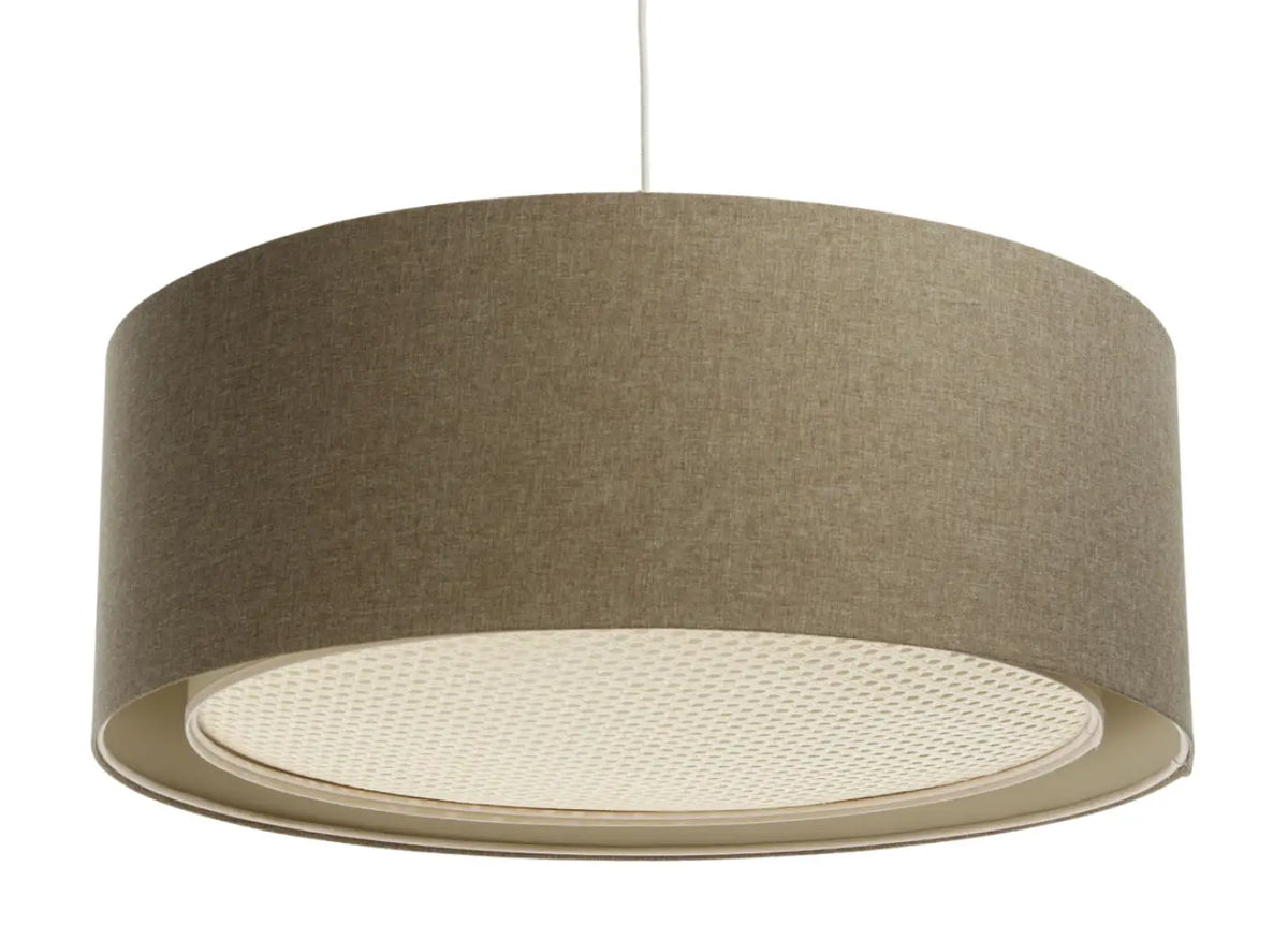 Suspension double cylindre tissu et rotin marron sable, 40 à 60 cm