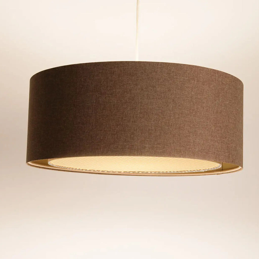 Suspension double cylindre tissu et rotin marron sable, 40 à 60 cm