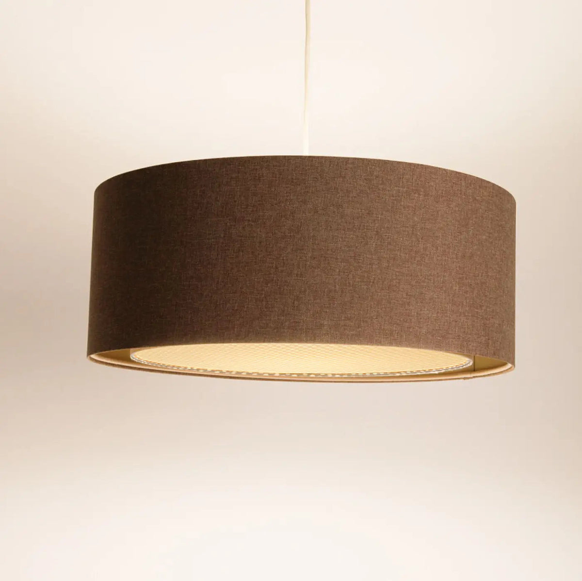 Suspension double cylindre tissu et rotin marron sable, 40 à 60 cm