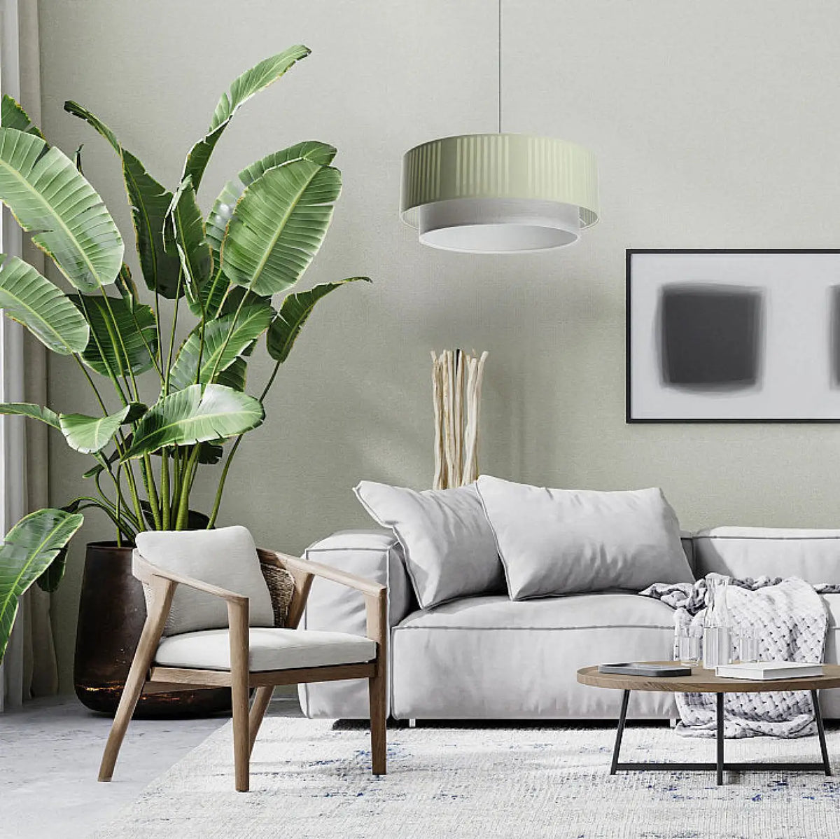 Suspension en tissu menthe et gris, trois tailles S, M et L